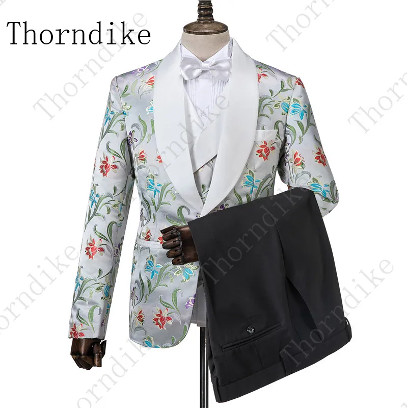 Thorndike дизайн Мужская Стильная Вышивка цветочным узором костюмы сценический для певца свадебный смокинг жениха костюм Homme 3 комплекта - Цвет: suits 10