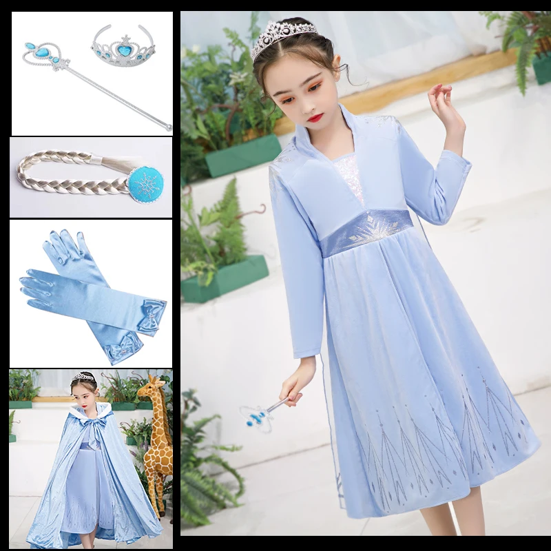 Платье «Эльза» для девочек 2 маленьких девочек; костюм с рукавами «Снежная королева»; бархатные платья принцессы Эльзы для костюмированной вечеринки; Vestidos - Color: dress set 4