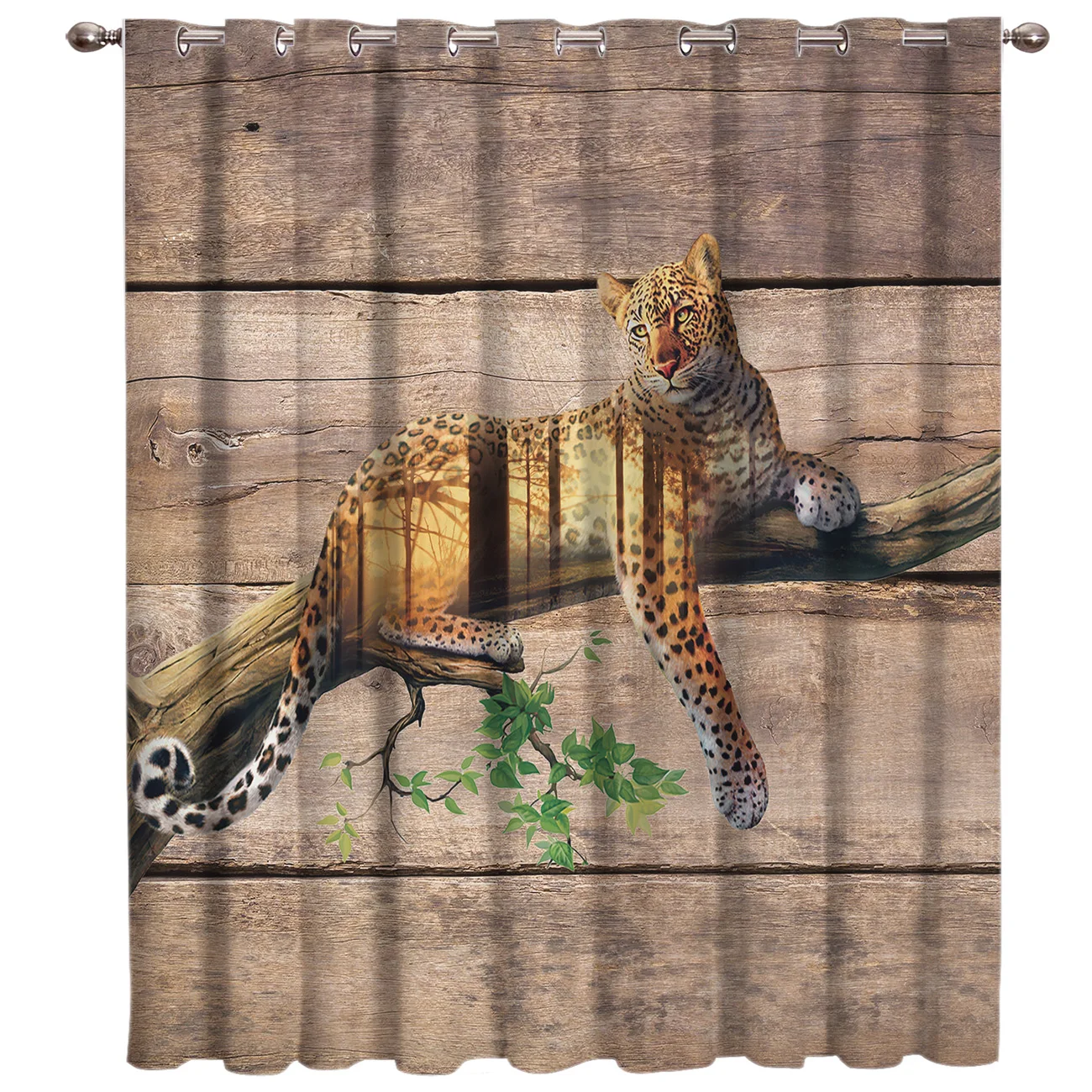 Double Exposure Wild Tiger On Antique Wood Background Window Treatment Hardware Sets Curtain