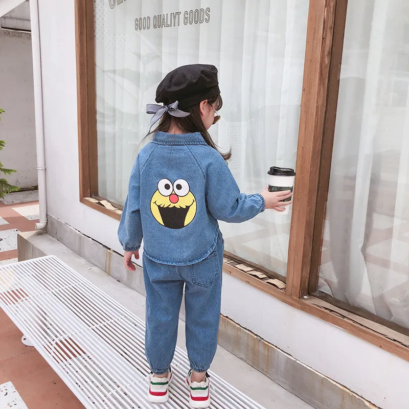 

Girl'S Suit Cartoon Denim Top And Trousers 20 Autumn Clothing New Style Childrenswear 3-8-Year-Old B