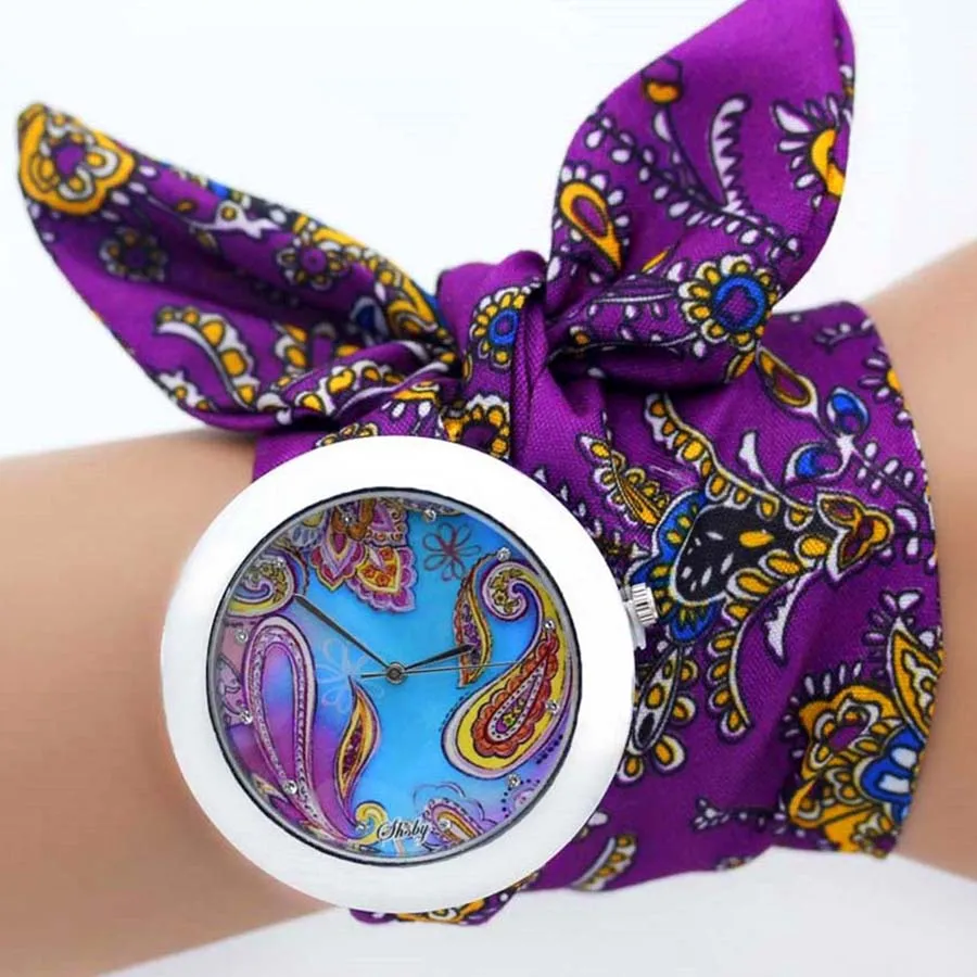 Women Watches Shsby Ladies Flower Cloth Wristwatch Fashion Women Dress Watch Fabric Watch Sweet Girls Bracelet