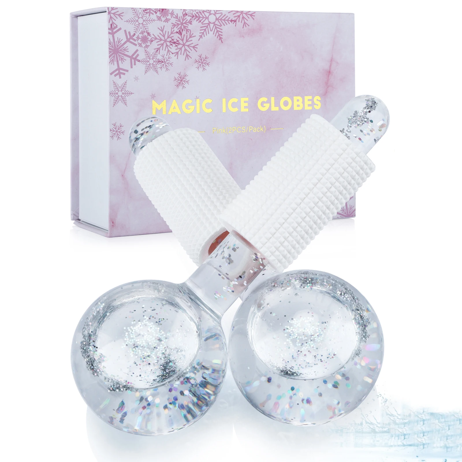 1 Pair Facial Globes Cooling Roller Ball for Face Eye Massage Beauty Ice Hockey Energy Crystal Water Wave Skin Care Device | Красота и