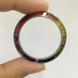 2021 Hot Colorful Watch Parts Gradient Rainbow Stainless Steel+Synthetic Gems 38mm Watch Bezel Precision-Cut Equal Size