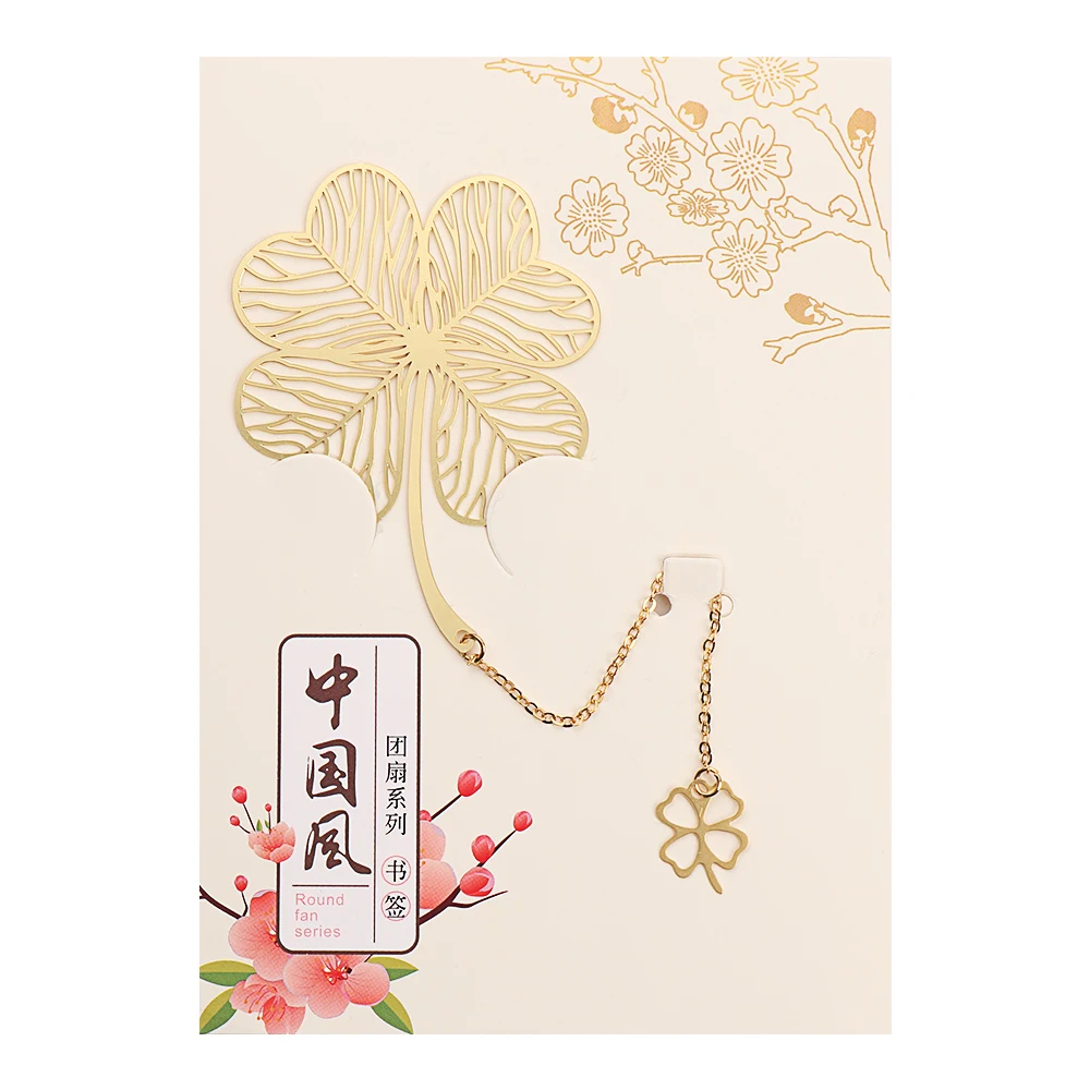 1PC Chinese Style Hollow Out Animals Gold Color Metal Bookmark With Pendant Vintage Lotus Leaf Bookmark Creative Stationery Gift
