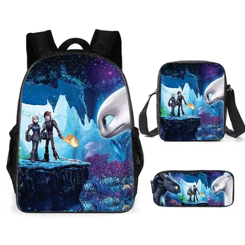 

16Inch/3Pcs How To Train Your Dragon 3D Printing Backpacks Pencil Bag Portfolio School Bags For Boys Girls Bookbag Satchel