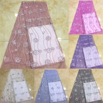 

African French Sequins Lace Fabric 2020 African Tulle Lace Fabric High Quality Nigerian Sequins Lace Embroidered Wedding Fabric