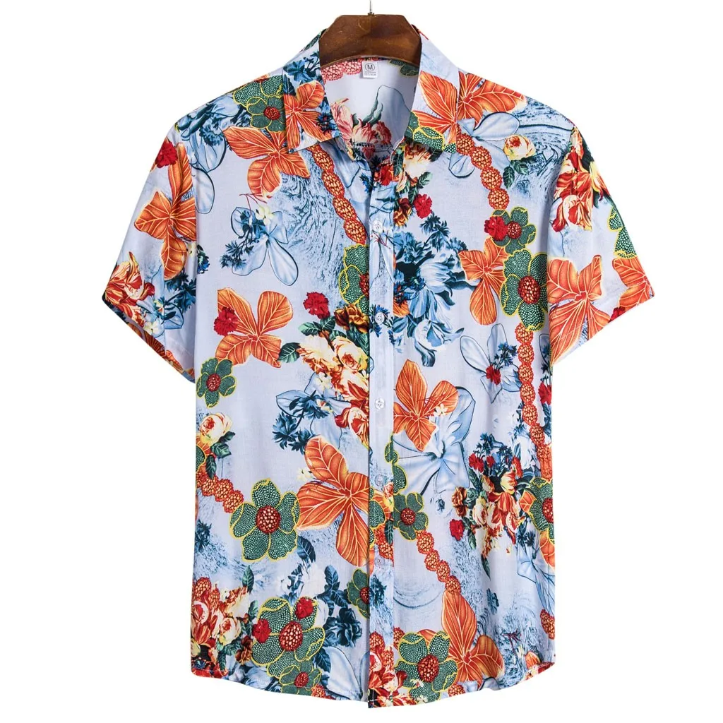 Мужские летние пляжные повседневные блузки, Мужская гавайская рубашка, этническая хлопковая винтажная уличная одежда с коротким рукавом и принтом#1224 - Цвет: 9OR