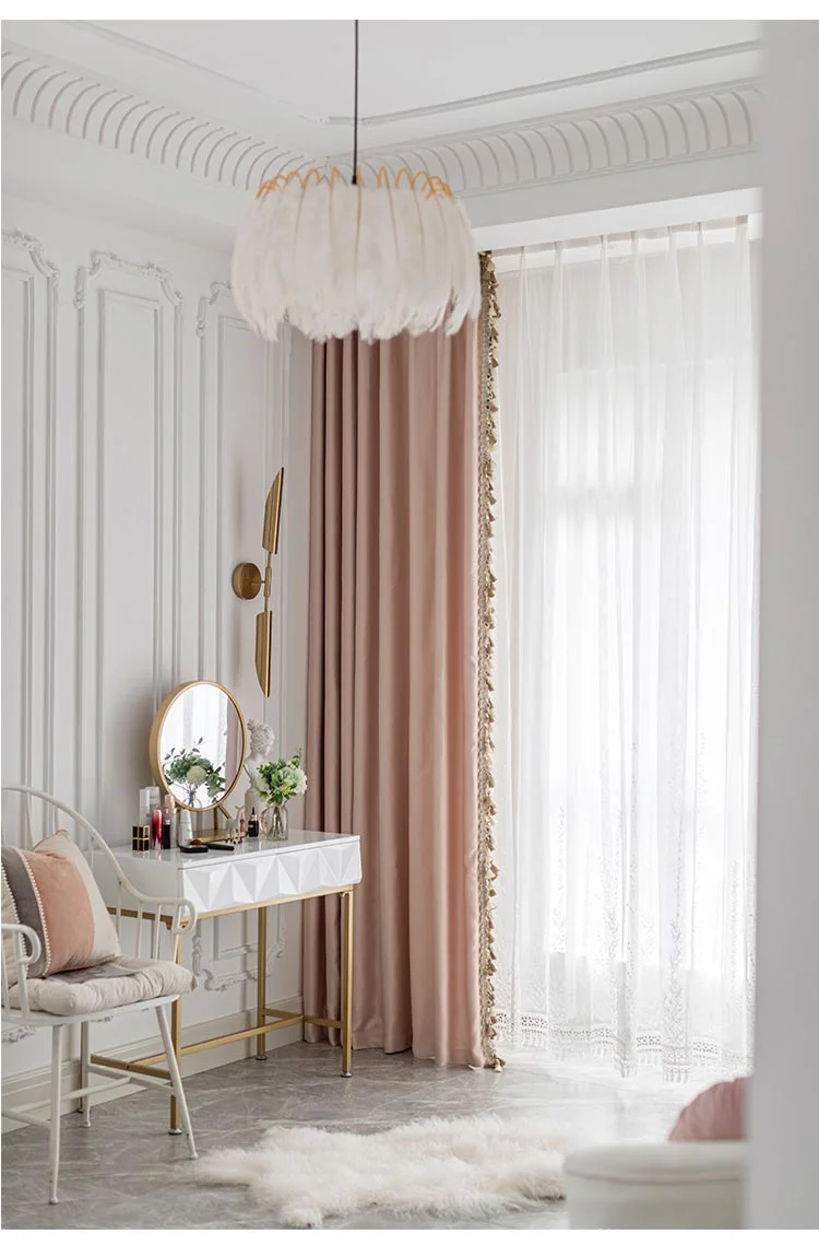 Curtains for Bedroom Living Dining Room Balcony  New French Luxury Romantic Princess Style Pink Lace Stitching Custom Finished