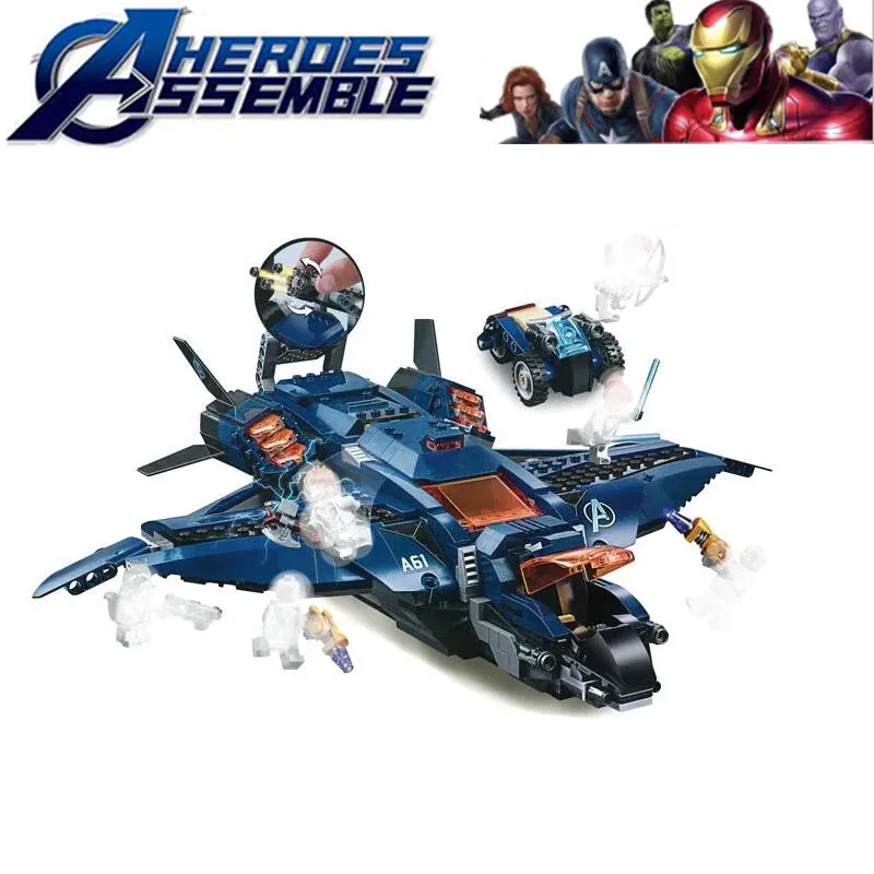 

Avengers 4 Endgame Avengers Spider Man Stark Jet and Dron Attack Hydro-man Ultimate Quinjet Set Building Blocks Bricks Boy Toys