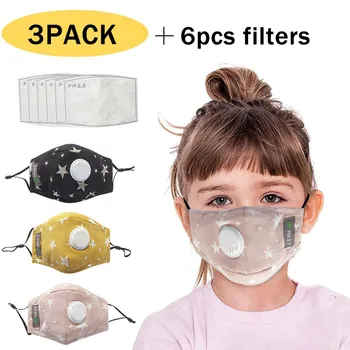 

3PC Masks+6PC Filters Kids Child Reusable Star Dustproof masques Respirator With Breathing Valve Quick-drying Face Cover