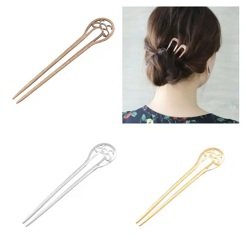 Womens U Shaped Metal Long Hair Fork Hollow Out Antique Vintage