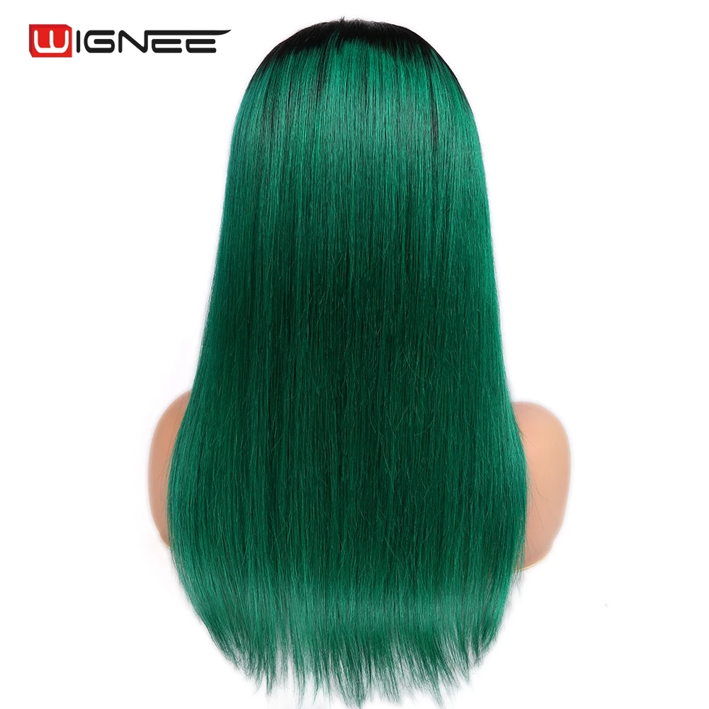 Wignee 4*4 Lace Closure Ombre Green Straight Hair Human Wigs With Baby Hair For Women PrePlucked Natural Hairline Lace Human Wig