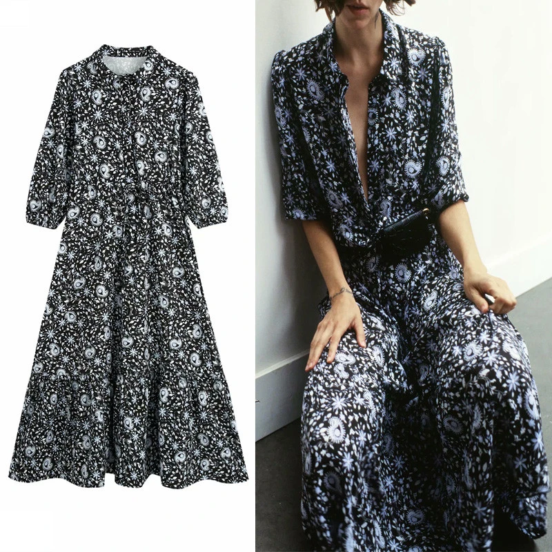 flounce sleeve drawstring waist floral dress