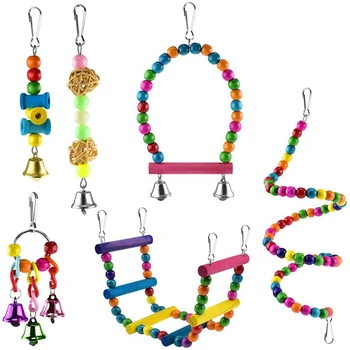 

CSS 6 Pcs Bird Parrot Toys, Bird Swing Toy Colorful Chewing Hanging Hammock Swing Bell Pet Climbing Ladders Toys Bird Toys For P