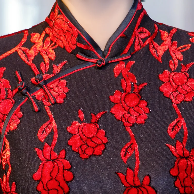 Сексуальное женское длинное платье Cheongsam в китайском стиле с рукавом три четверти, весеннее тонкое платье для вечеринок Vestido M-5XL
