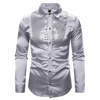

Men Shirt for Singer Party Stage Costumes Clothes Casual Long sleeve Flower Men Shirt Dress Fashion Silver Black Gold New