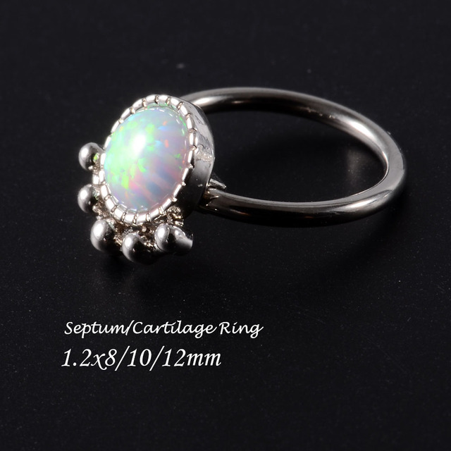 Surgical Steel Opal Stone Nose Stud Septum Clicker Rings Lip Ear Tragus Cartilage Helix Lobe Earrings Piercing Body Jewelry