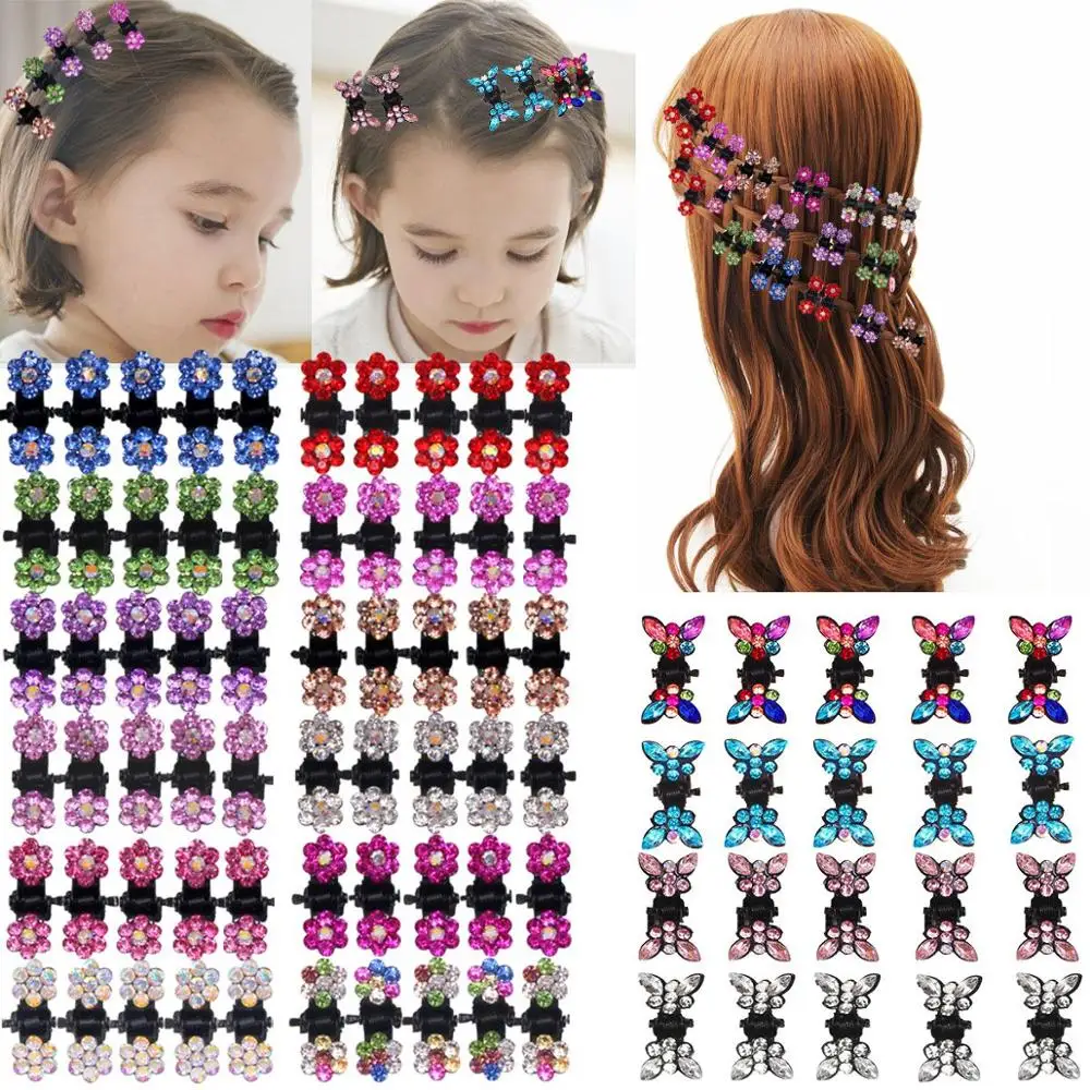 

80pcs Mini Hair Claw Clips Rhinestone Flower Butterfly Mix Colored Bangs Clip for Girl Women Baby