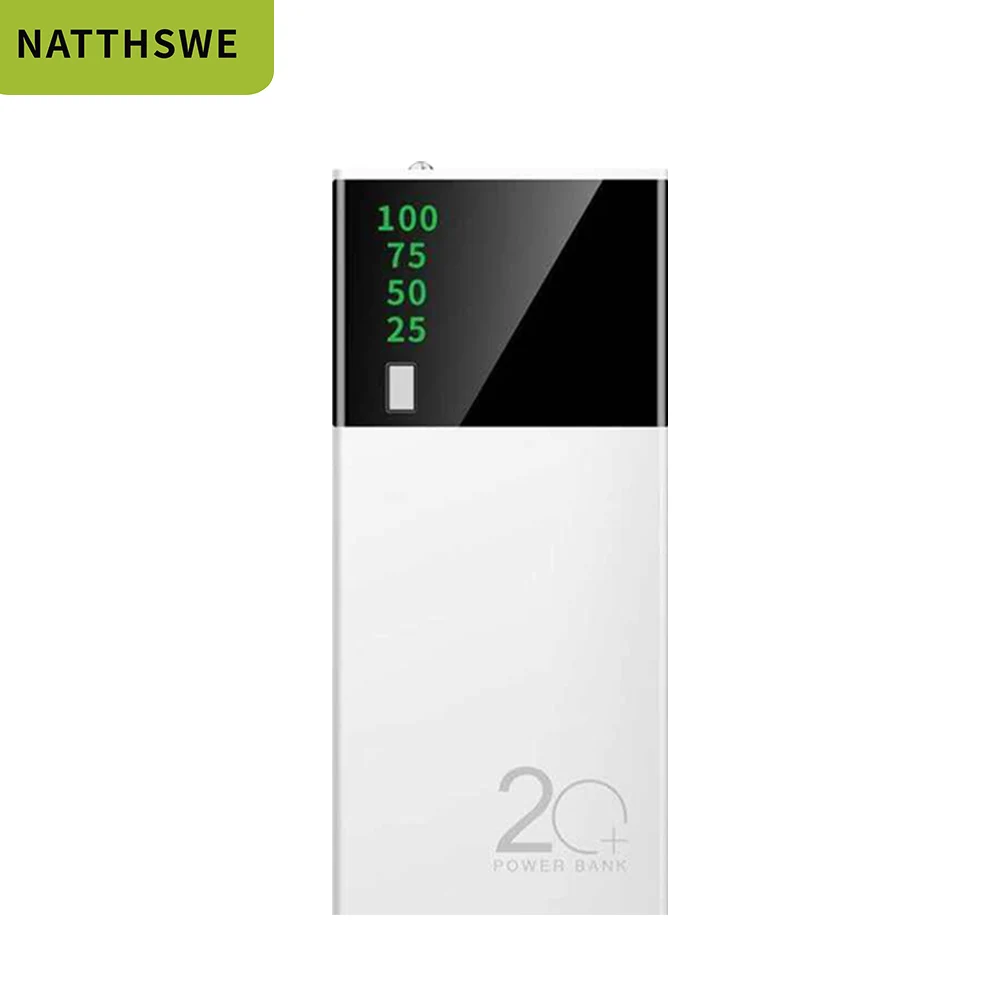 Black White Портативное зарядное устройство NATTHSWE емкостью 20000 мАч, большая емкость, Внешнее зарядное устройство для Xiaomi, huawei, samsung, iPhone - Цвет: Black White