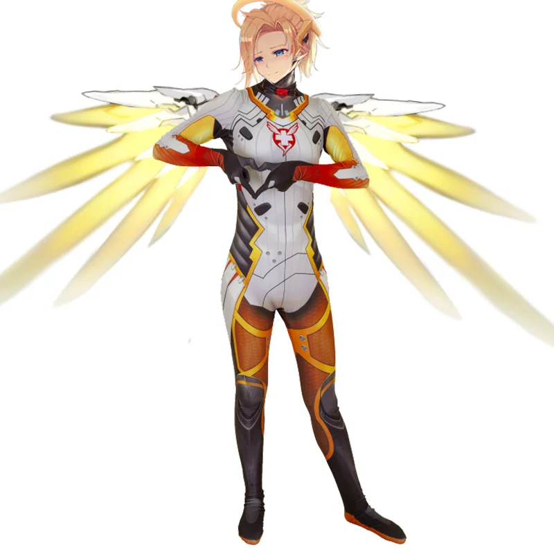 Unisex Lycra Spandex Zentai OW Angela Ziegler Mercy Cosplay Party Halloween Animation Costumes Adult/Kids 3D Style Unisex Lycra Spandex Zentai OW Angela Ziegler Mercy Cosplay Party Halloween Animation Costumes Adult/Kids 3D Style