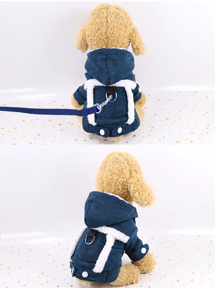 blue 2 Зимняя одежда с воротником под горло для собак и кошек, теплая Вельветовая куртка для щенков, собачья куртка для питомца, пальто для чихуахуа, комбинезоны с Мопсом, одежда с капюшоном, пальто для собак - Цвет: blue 2