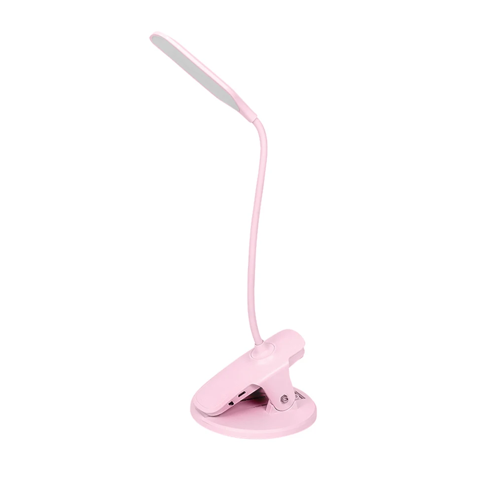 Светодиодный настольный светильник USB Перезаряжаемый с затемнением 4000K защита глаз Студенческая лампа для учебы 360 градусов регулируемый светильник для чтения с зажимом - Цвет корпуса: pink