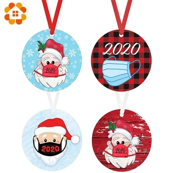 

4PCS/Lot Multi Styles Printed Christmas Wooden Pendants Ornaments Santa Claus with Mask Hanging Ornaments Christmas Decorations