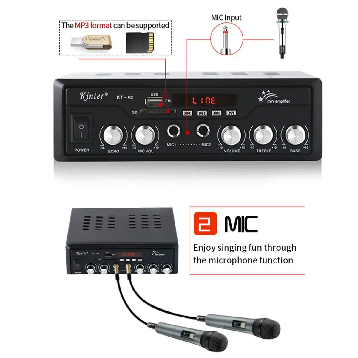 

HIFI 2CH Wireless bluetooth Audio Power Amplifier Mini Digital Stereo Home Theater Amplifiers Supports FM Radio W/Remote control