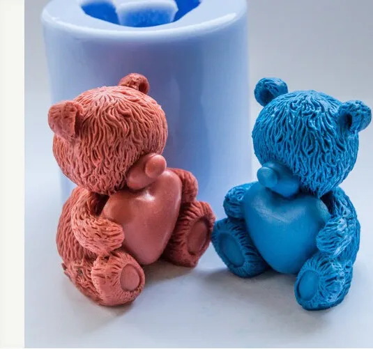 DIY 3D Craft Molds Teddy Bear with Flowers shape Animals silicone Mold Christmas Cake Decoration Tools Soap Mold Bakeware Crafts Bear 6.5x4.5x3.5cm