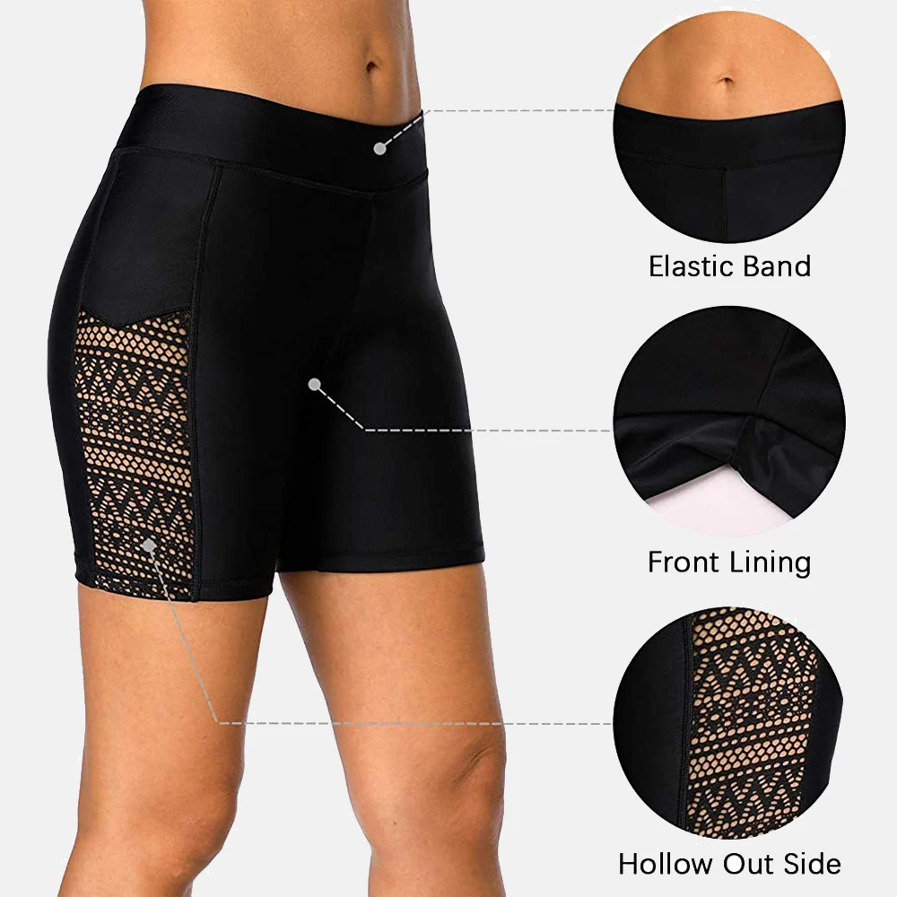 Anfilia Women's Boyleg Swim Trunks High Waisted Lace Hollow Out Board Shorts Swimming Shorts плавки женские пляжные 4