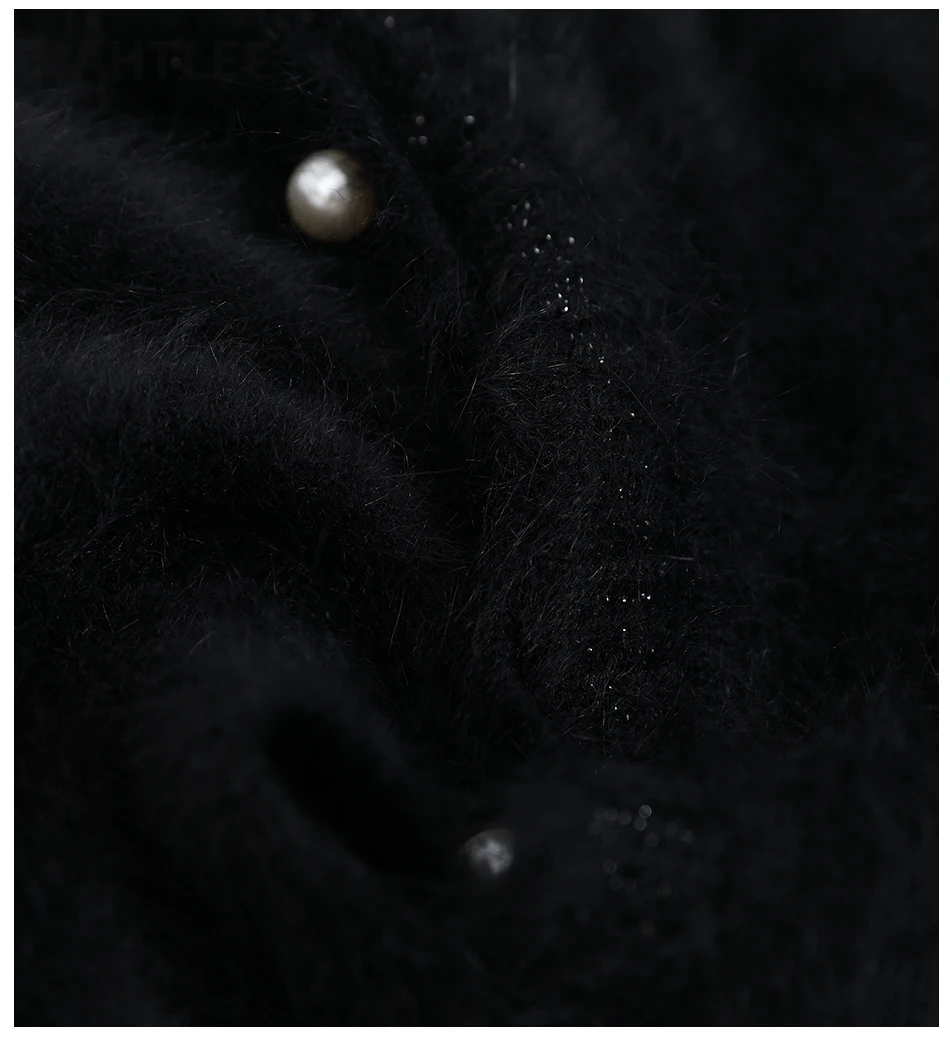 BAHTLEE женский Ангорский кардиган свитер осенне-зимнее, связанное из шерсти джемпер с длинными рукавами с круглым вырезом серебряная проволока костюм стиль сохраняет тепло