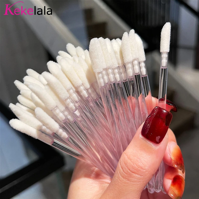Kekelala 50pcs Clear Micro Lipstick Gloss Brushes Portable Glitter