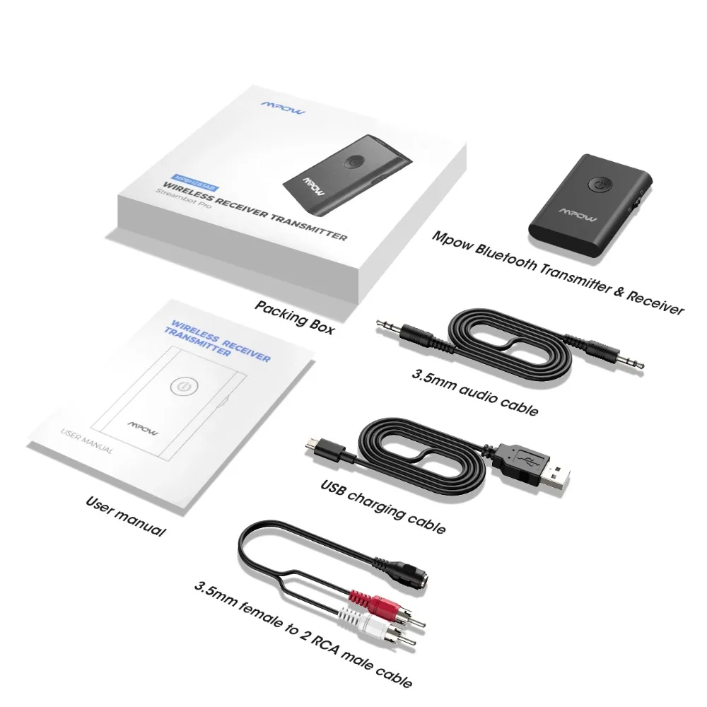 Mpow Bluetooth Receiver Transmitter 2-in-1 Wireless 3.5mm Aux APTX Wireless Adapter Transmitter For TVHomePCCarHeadphones (6)