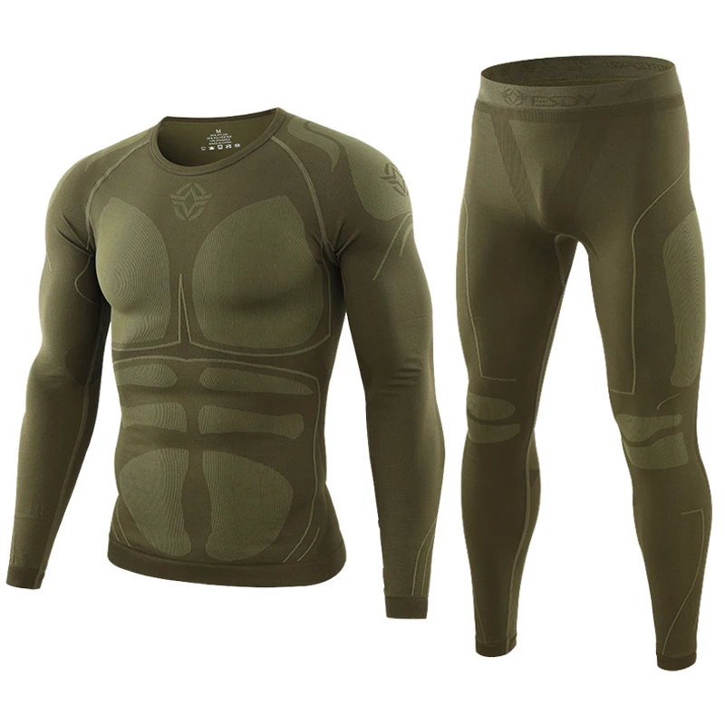 ESDY, Осень-зима, мужское термобелье, набор, быстро сохнет, анти-микробный стрейч костюм, термо для походов, кемпинга, мужская одежда VA720 - Цвет: Green