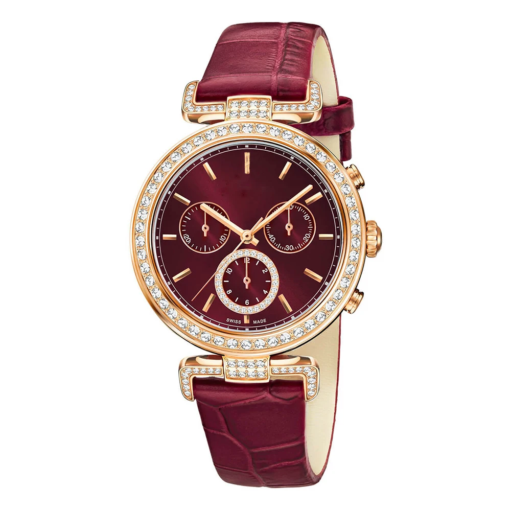 

SWA RO 2019 Fashion New High Quality SWAERA JOURNEY Watch Rose Gold Crimson Leather Strap Stainless Steel Women's Crystal Watch