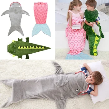 

New Shark Sleeping Bag for Kids Mermaid Tail Blanket Anti-kick Super Seasons Sleeping Flannel Blankets Child Sleeping Bags