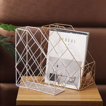 

OOTDTY Iron Grid File Holder Simple Double Layer Desk Shelf Magazine Book Storage Rack