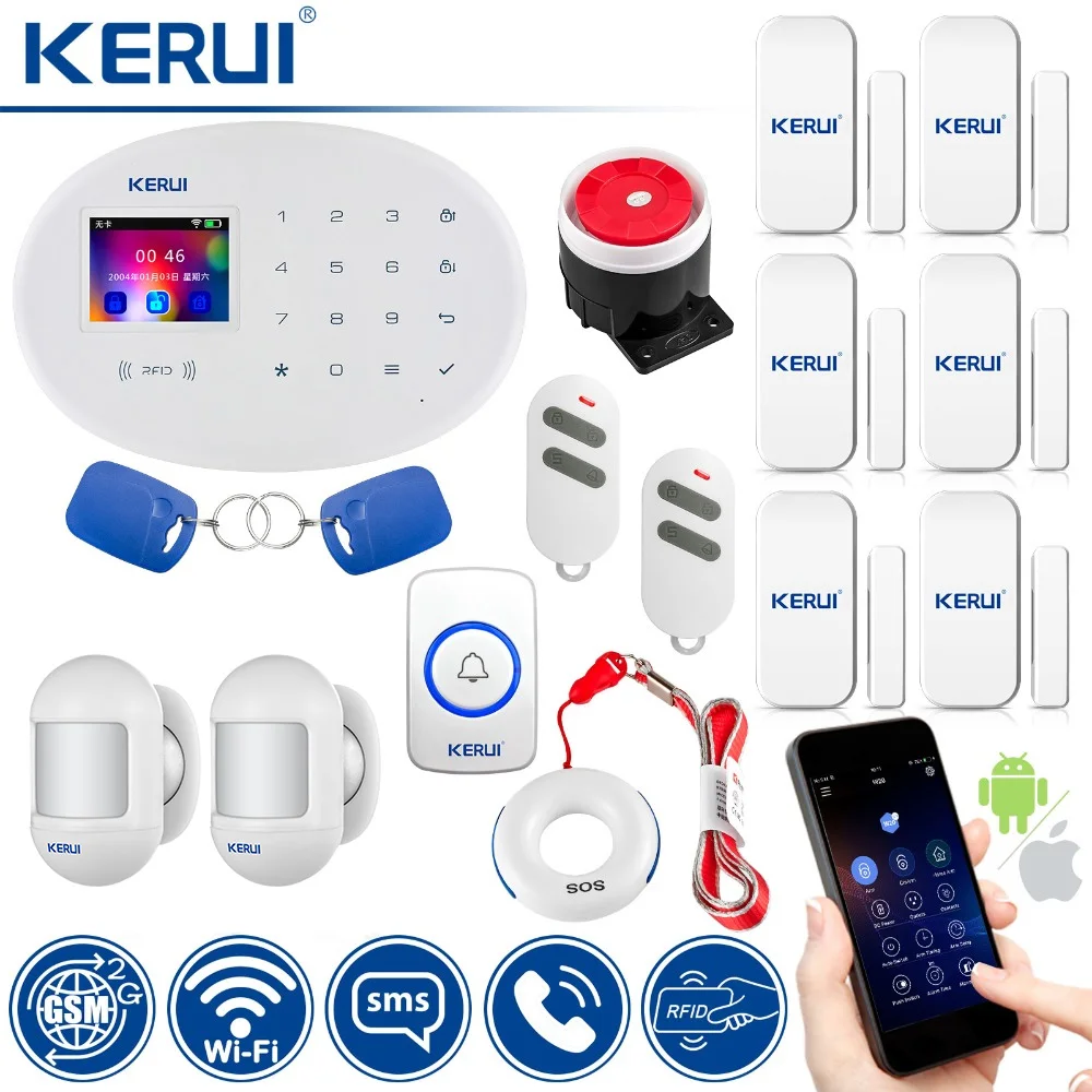 Беспроводная домашняя сигнализация KERUI охранная с Wi Fi и GSM дверным звонком