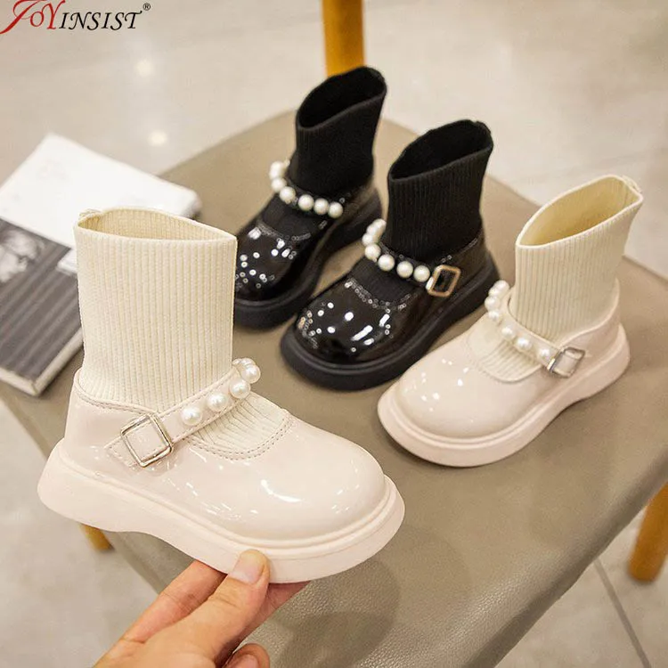 

Children's Autumn Sock Shoes Small Leather Shoes 2021autumn New Baby Flying Woven Soft Bottom High-Top Sock-like Sock Shoes