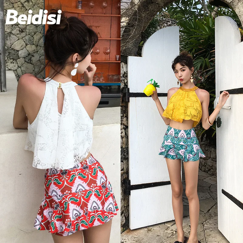 

Betis Bathing Suit Women's Split Type Three-piece Set Skirt Conservative Slimming Lace Small Bust GIRL'S Korean-style Hot Spring