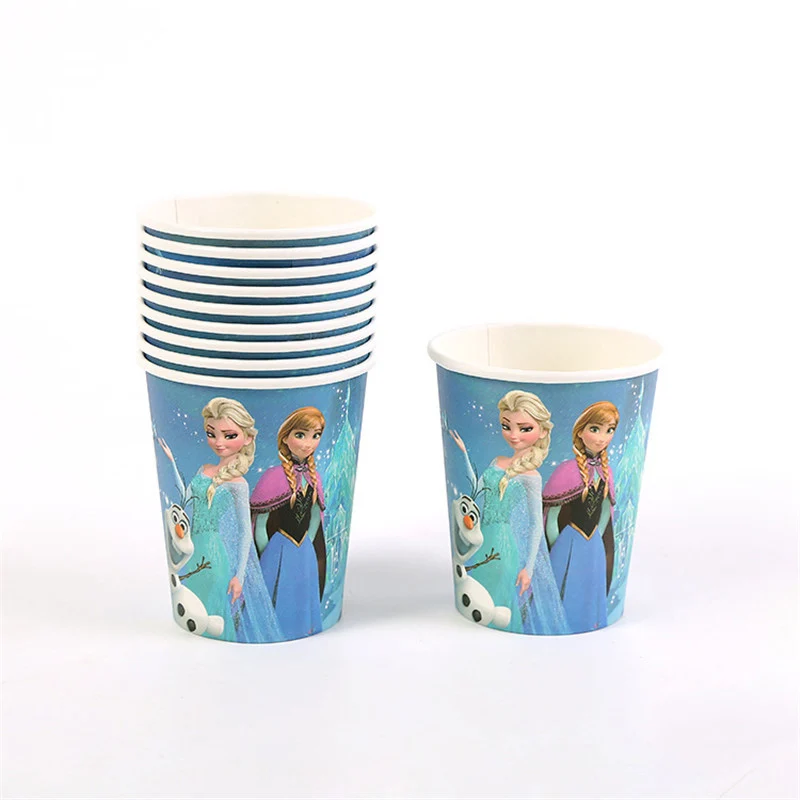Замороженные вечерние синие Мультяшные персонажи темы одноразовые столовые приборы Наборы салфетки бумажные тарелки для дня рождения вечерние украшения для детей - Цвет: cup 10pcs
