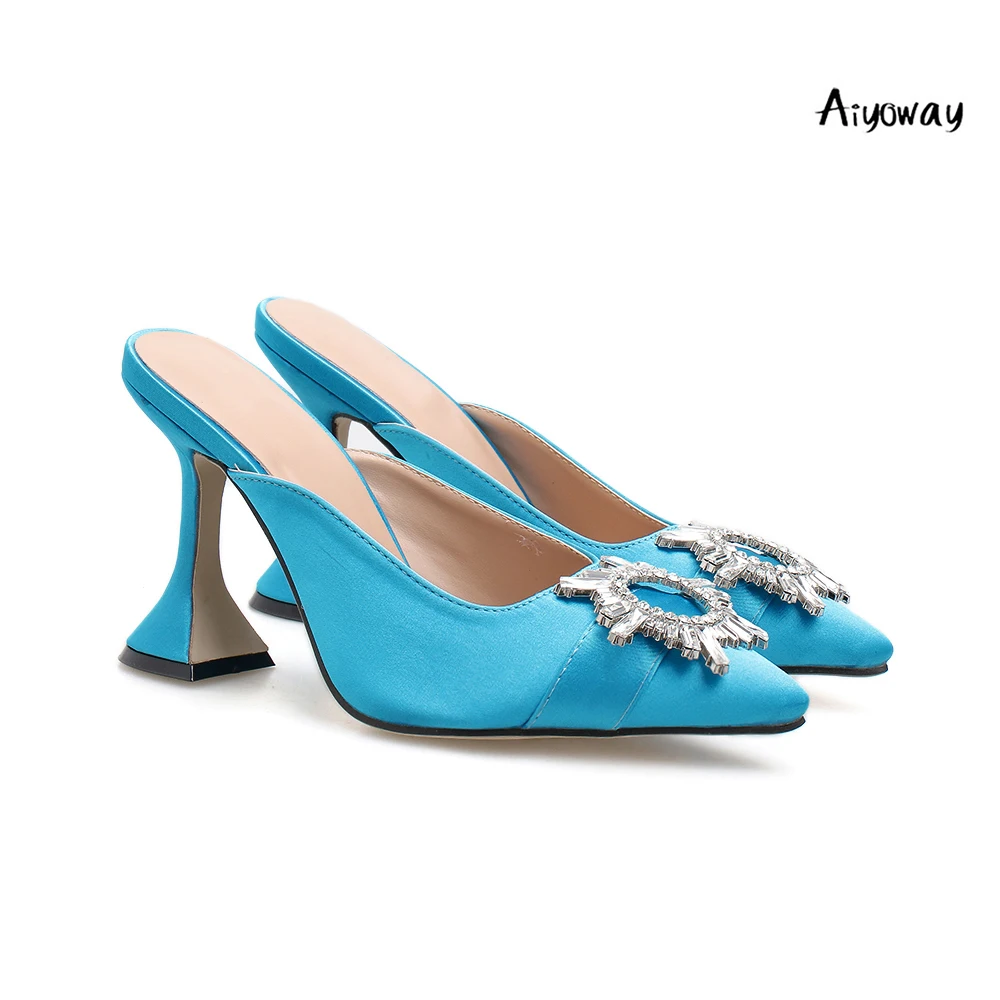 

Women Shoes Slippers Cup Heel Sandals Elegant Summer Pointed Toe High Heels Mules Satin Black Blue Casual Sandal Footwear
