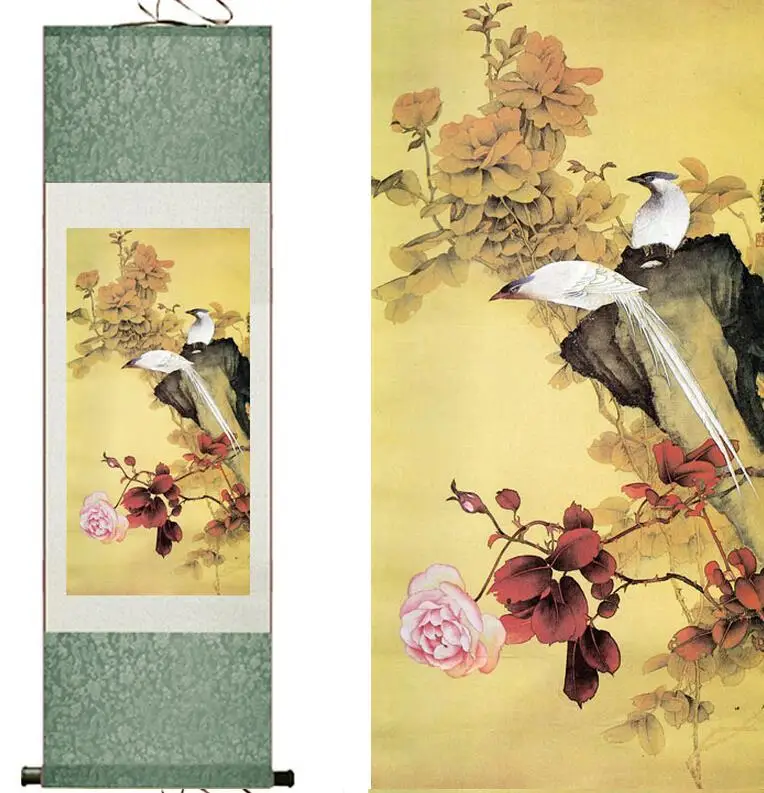 

Silk painting birds and flowers traditional Chinese Art Painting Home Office Decoration Chinese paintingPrinted painting