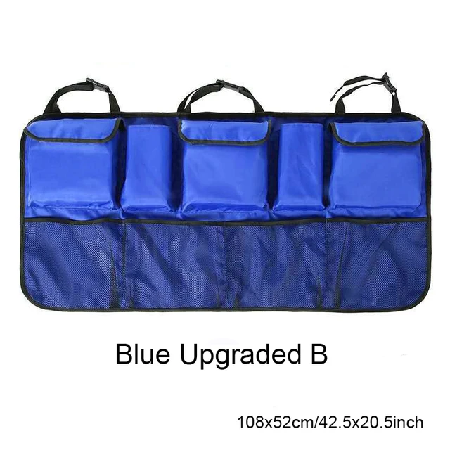 Auto Storage Organizer Car Trunk Bag Universal Large Capacity Backseat Storage Bag Trunk Cargo Mesh Holder Pocket Blue upgraded B