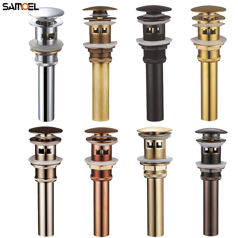 

Popular Household Brass Bathroom Basin Sink Drain Washbasin Pop Up Drainers With Overflow Hole PD821