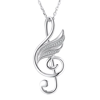 

Strollgirl 100% 925 Sterling Silver Love Music Pendant Chain Note Horn Wing Necklace Women Valentine Jewelry Gifts Free Shipping