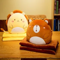 Cartoon Animals Plush Pillow  Keep warm Multifunction 3 in 1 Throw Pillow Hand Warm Pillow Cushion Baby Kids Blanket Stuffed Toy 1