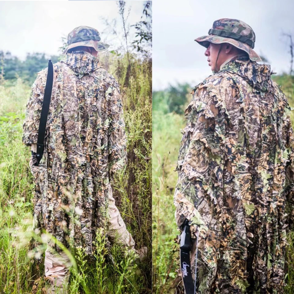 

Hunting 3D Camo Leaf Camouflage Suits Ghillie Bionic Training Suit Set CS Savage Kit Jungle Hunting Birding Suits Wholesale