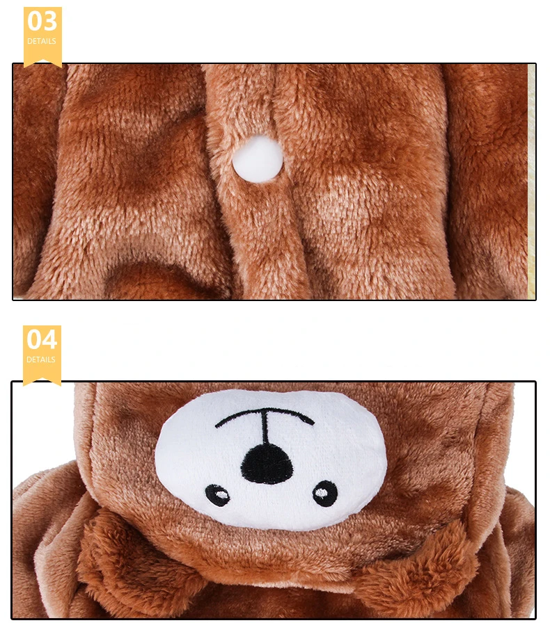 Pet Four-legs Cartoon Hoodies Autumn Winter Polar Fleece Thick Cats Dogs Clothes Brown Bear Cosplay Costume for Cats Small Dogs (4)