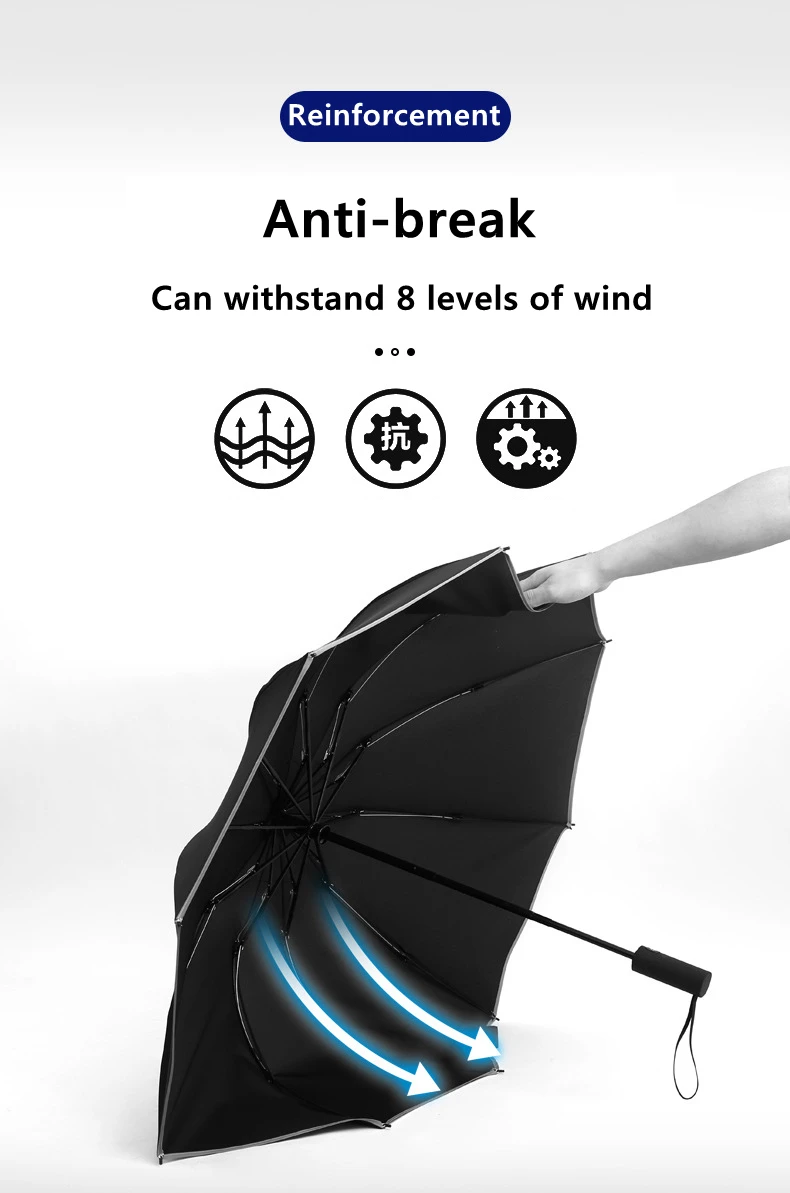 Xiaomi – parapluie automatique Non automatique à 10 nervures avec bande réfléchissante, parapluie à lumière Led inversée à trois plis voyage inversé